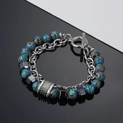 Karishma Kreations Metal, Brass, Stone, Rubber, Alloy, Stainless Steel Beads, Crystal Black Silver Bracelet Set