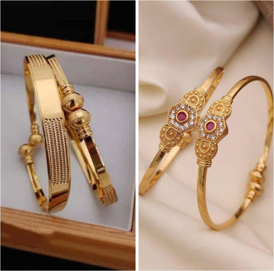 brado jewellery Brass Diamond Gold-plated Bangle Set(Pack of 3)