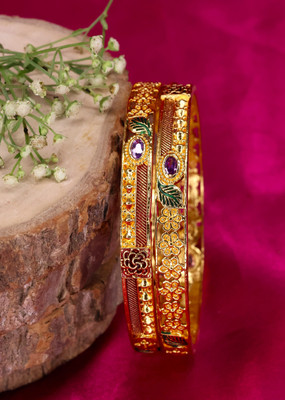 Swarnaari Brass Gold-plated Bangle Set(Pack of 2)