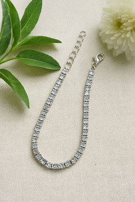 Lexzy Sterling Silver Cubic Zirconia Silver Bracelet