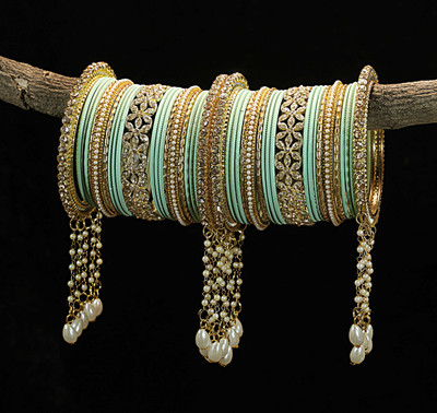Rijoli Metal Zircon Gold-plated Bangle Set(Pack of 42)