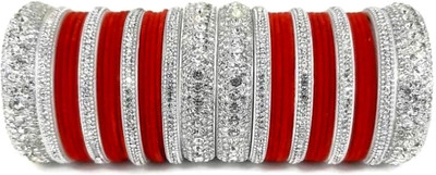 Valya Metal, Plastic Zircon Silver Bangle Set(Pack of 36)