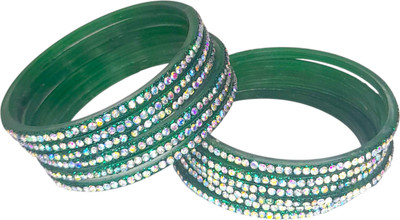 DIYINTERPRISES Glass Cubic Zirconia Bangle Set(Pack of 12)