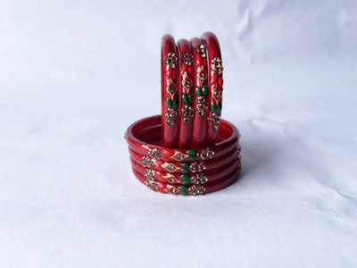 Karaavi Glass Crystal Enamel Bangle Set(Pack of 8)