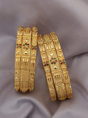 Tejal Brass Diamond Gold-plated Bangle Set(Pack of 6)