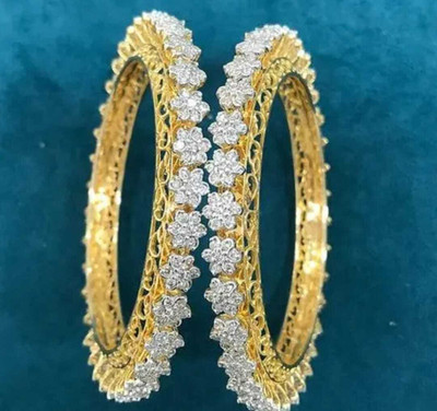 whatowear Metal Zircon Gold-plated Bangle Set(Pack of 2)