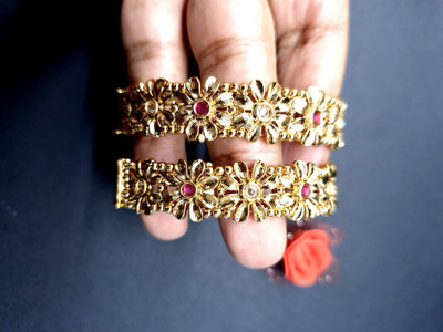 HETALENTERPRISE Alloy Diamond, Crystal Gold-plated Bangle Set(Pack of 2)