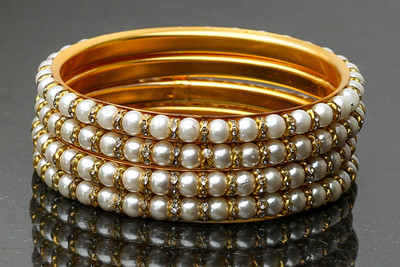 Amika Metal Pearl, Zircon Gold-plated Bangle Set(Pack of 4)