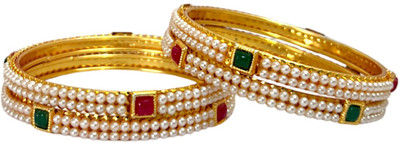 ACCESSHER Brass Gold-plated Bangle Set(Pack of 4)