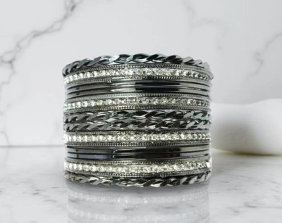 Balasundri Alloy Cubic Zirconia Black Silver Bangle Set(Pack of 20)