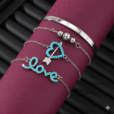 Korezave Alloy Silver Coated Bracelet Set(Pack of 4)