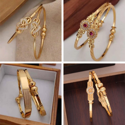 VEDDAA Brass Diamond Gold-plated Bangle Set(Pack of 4)