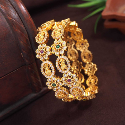 Atulya Brass Cubic Zirconia Gold-plated Bangle Set(Pack of 2)