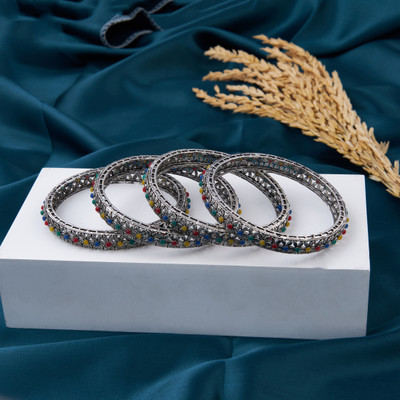 GC PREMIUM JEWELLERY Brass Silver Bangle Set(Pack of 4)