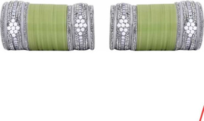 whatowear Plastic Cubic Zirconia Silver Coated Chudas(Pack of 10)