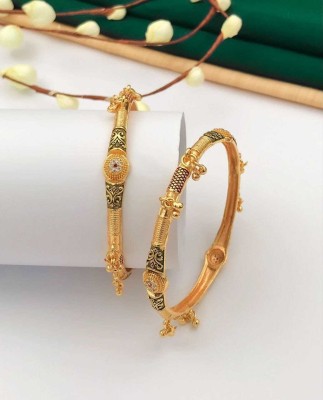 Prime Poster Brass Diamond Gold-plated Bangle Set(Pack of 2)
