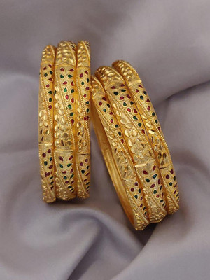 FMC Alloy Cubic Zirconia Gold-plated Bangle Set(Pack of 6)