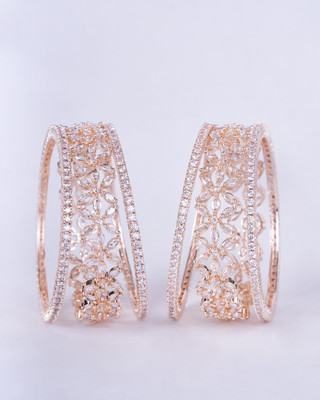Opal Touch Brass Cubic Zirconia Copper Bangle Set(Pack of 6)