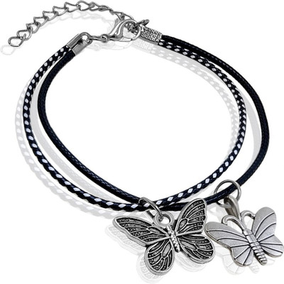 Saizen Leather Silver Charm Bracelet