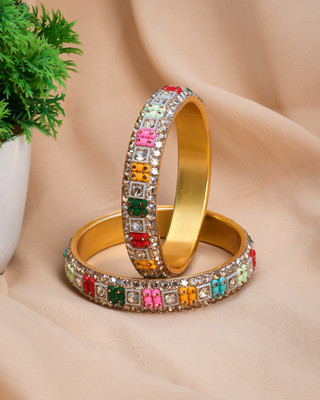 ShiyaShree Brass Pearl, Cubic Zirconia, Diamond, Crystal Gold-plated Bangle Set(Pack of 2)