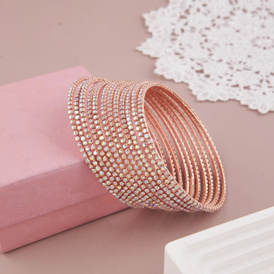 GC PREMIUM JEWELLERY Brass Cubic Zirconia Gold-plated Bangle Set(Pack of 10)
