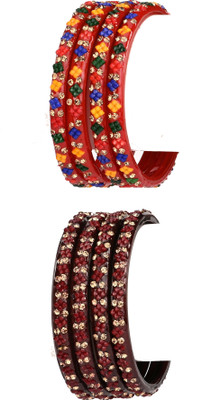 AFAST Glass Crystal Enamel Bangle Set(Pack of 8)