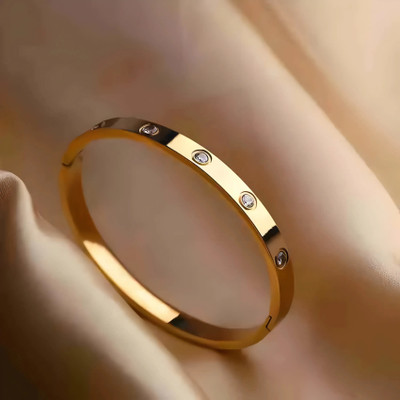 Floky Stainless Steel Cubic Zirconia Gold-plated Bangle Set