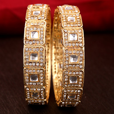 Shining Diva Metal Crystal Gold-plated Bangle Set(Pack of 2)