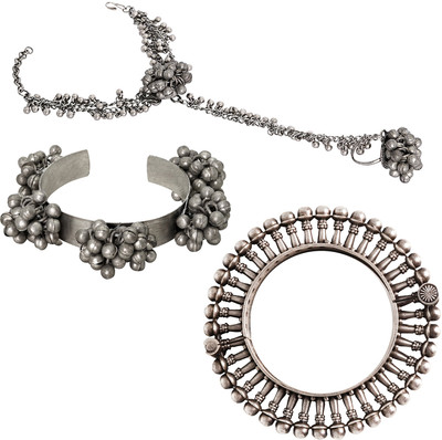 Teejh Alloy Silver Armlet Set(Pack of 3)
