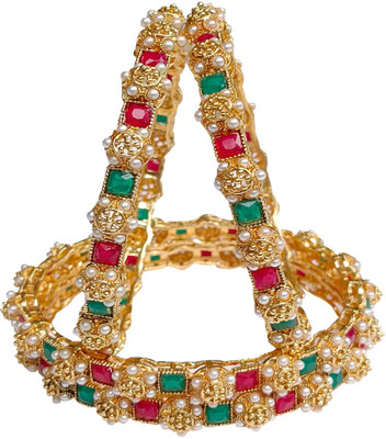 DENICRAAS Brass, Alloy Pearl Gold-plated Bangle Set(Pack of 4)