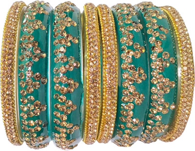 Metamo Glass Cubic Zirconia Gold-plated Bangle Set(Pack of 8)