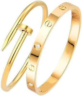 Mohmit Mart Stainless Steel Gold-plated Bangle Set(Pack of 2)