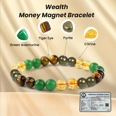 REIKI CRYSTAL PRODUCTS Pyrite, Stone, Crystal, Tiger's Eye, Citrine, Green Jade Beads Bracelet
