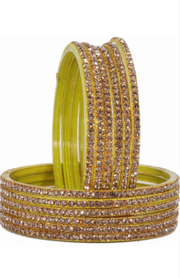 AAYAT COLLECTOIN Golden Pyrite Cubic Zirconia, Diamond Bangle Set(Pack of 10)