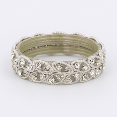 Durgesh Glass Diamond Silver Bangle Set(Pack of 2)