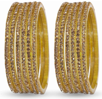 AAYAT COLLECTOIN Golden Pyrite Cubic Zirconia, Diamond Bangle Set(Pack of 10)