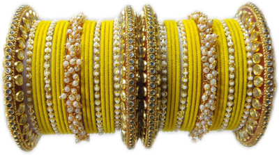Ammoli Metal Pearl Gold-plated Bangle Set(Pack of 10)