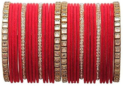 XOZTI Metal, Fabric Pearl Bangle Set(Pack of 10)