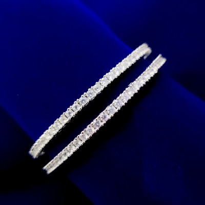 Opal Touch Brass Cubic Zirconia Rhodium Bangle Set(Pack of 2)