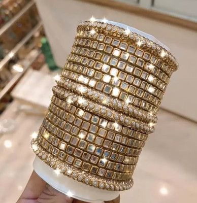 Ha Meem Plastic Cubic Zirconia Gold-plated Bangle Set(Pack of 10)