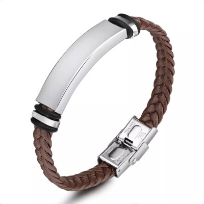 vien Leather, Stainless Steel Sterling Silver Bracelet