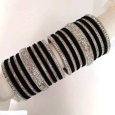 Valya Metal, Plastic Diamond, Zircon Silver Bangle Set(Pack of 38)
