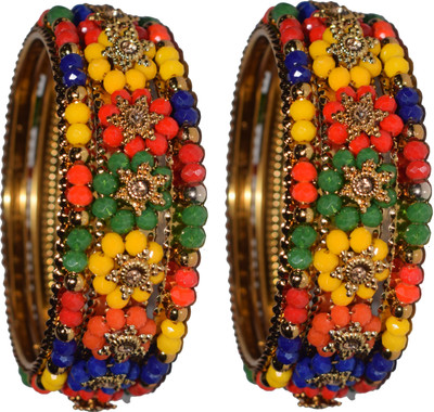 OJHA Metal Beads Titanium Bangle Set(Pack of 6)