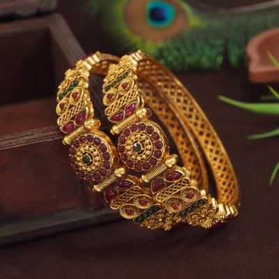 OrnaDzn Zevellery Alloy Beads Gold-plated Bangle Set(Pack of 2)