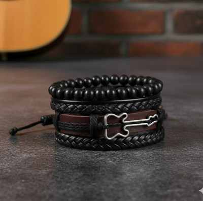 Rgulus Leather Beads Rhodium Bracelet