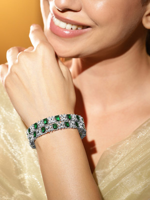 RUBANS Brass Rhodium Bangle Set(Pack of 2)