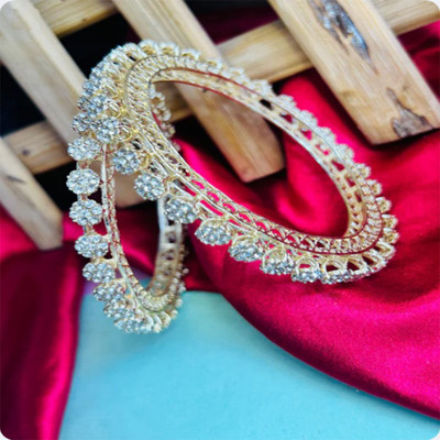 Balasundri Metal Cubic Zirconia, Crystal, Rhinestone Silver Bangle Set(Pack of 2)