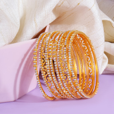 kewai Metal Cubic Zirconia Gold-plated Bangle Set
