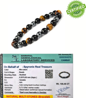 SPYRONIX REAL TREASURE Stone, Tiger's Eye, Black Obsidian Crystal Bracelet