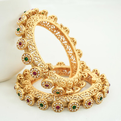 Panini Jewels Copper Pearl, Ruby Gold-plated Bangle Set(Pack of 2)